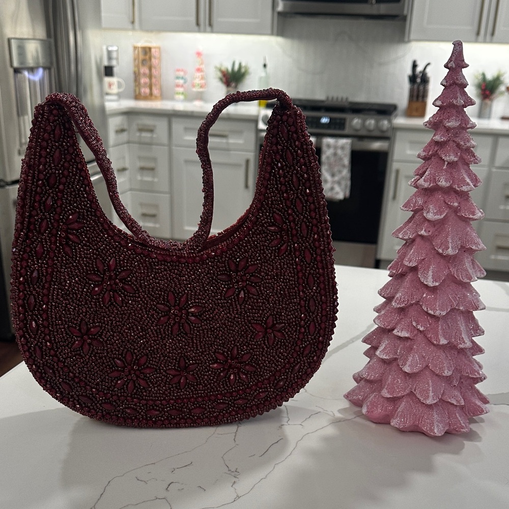 Elegant Beaded Burgundy Handbag